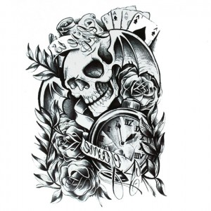 Временная татуировка Череп, розы и часы 33501