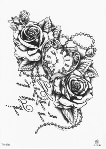 Временная татуировка Часы и розы 34410