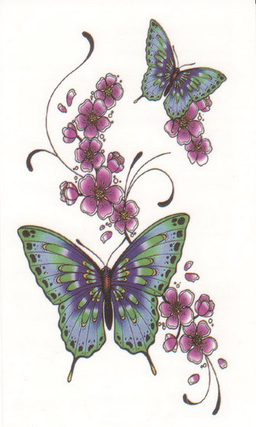  Временная татуировка Бабочка и цветы 34732