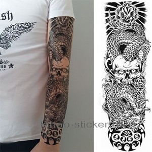 Временная татуировка Череп и дракон 34045