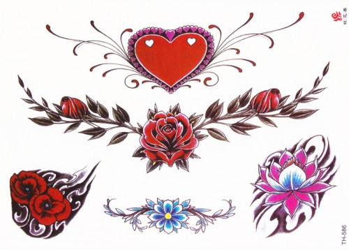 Временная татуировка Цветы и сердце 34454