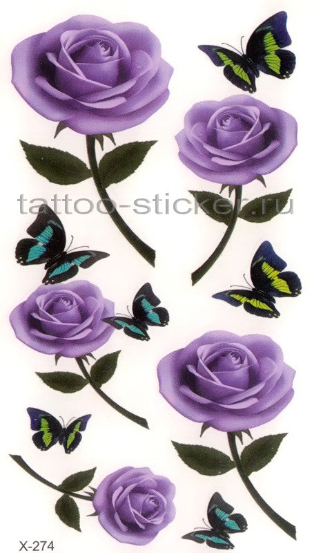 Временная татуировка Розы и бабочки 33969