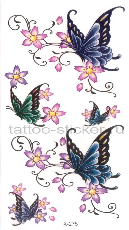 Временная татуировка Цветы и бабочки 33970