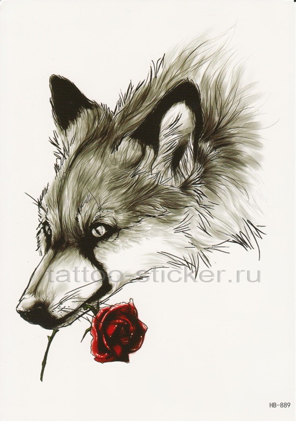 Временная татуировка Волк с розой 33773