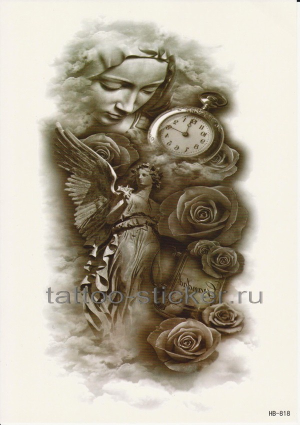 Временная татуировка Часы и Ангел 33775