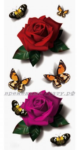 Временная татуировка 3d Роза и бабочка 33584