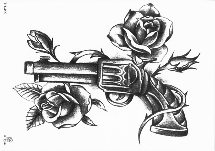 Тату револьвер с розами